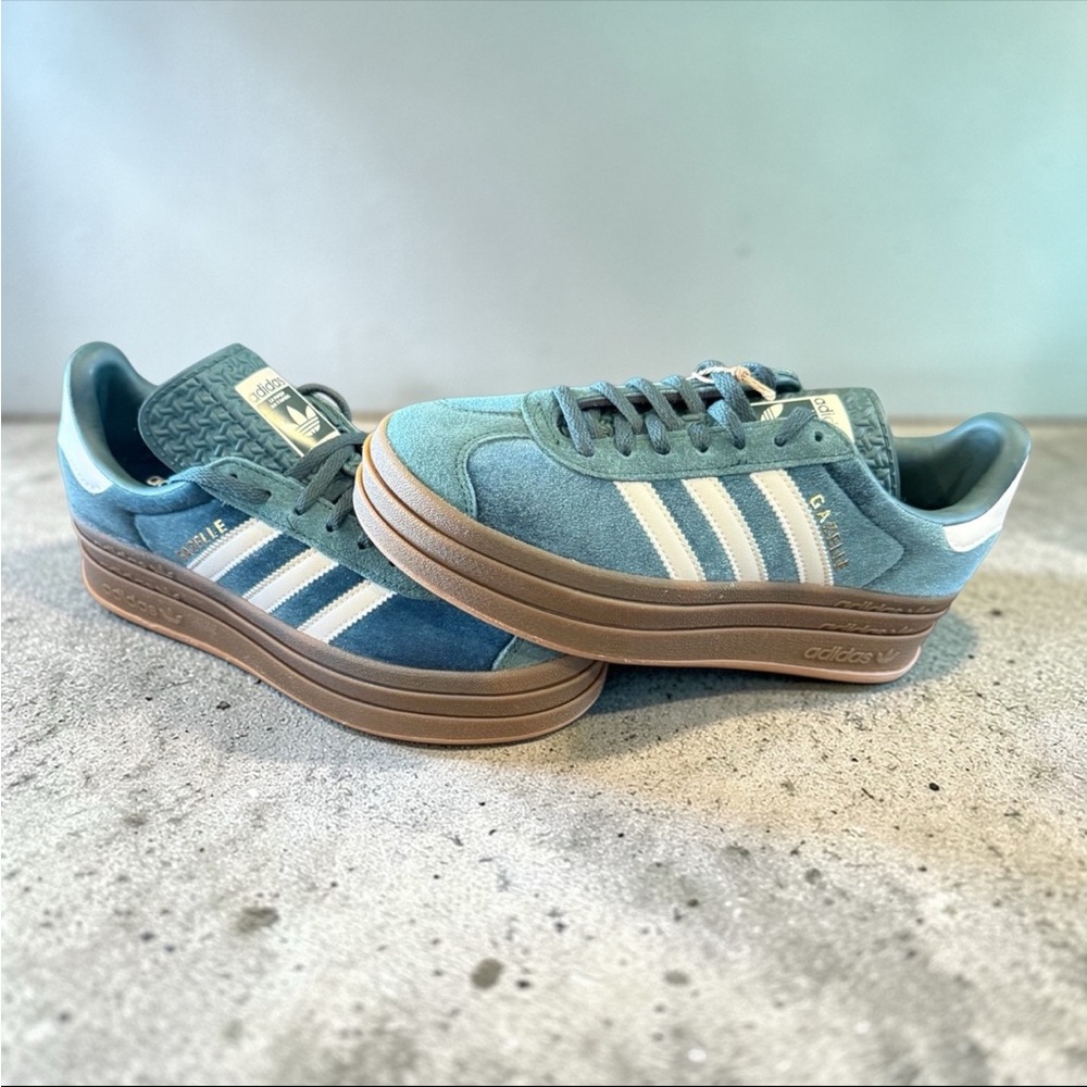 adidas Gazelle Platform Sneakers in Teal, White & Gum